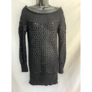 Kate Moss Topshop Mohair Blend Y2K Black Crochet Sweater Dress 8 Made in Italy